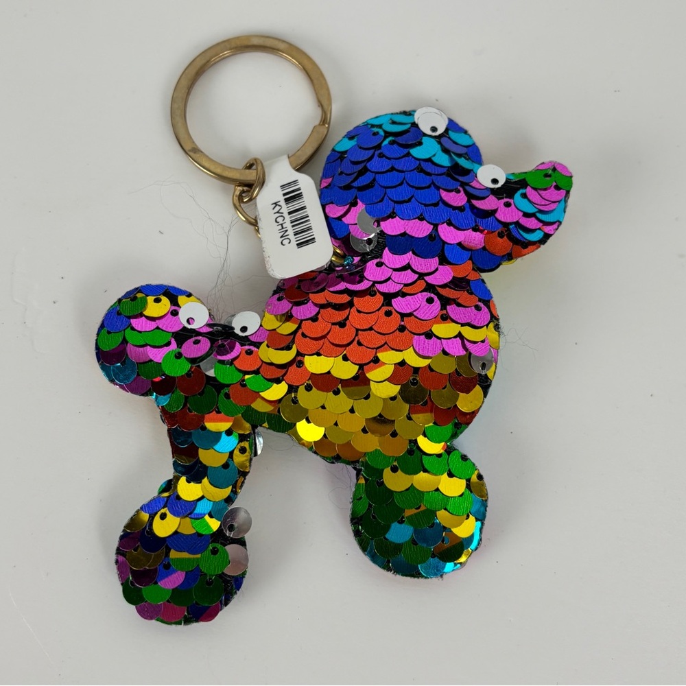 Sequin Poodle Keychain - Rainbow Sequin Dog Charm